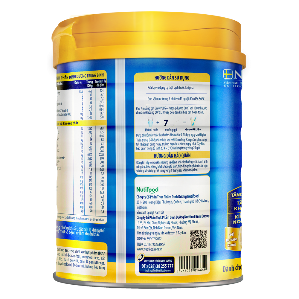 Sữa bột Nutifood GrowPLUS+ xanh dành cho trẻ biếng ăn, giúp tăng cân 900g (Trên 1 tuổi)