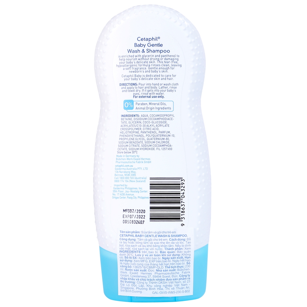 Sữa tắm gội toàn thân cho bé Cetaphil Baby Gentle Wash And Shampoo
