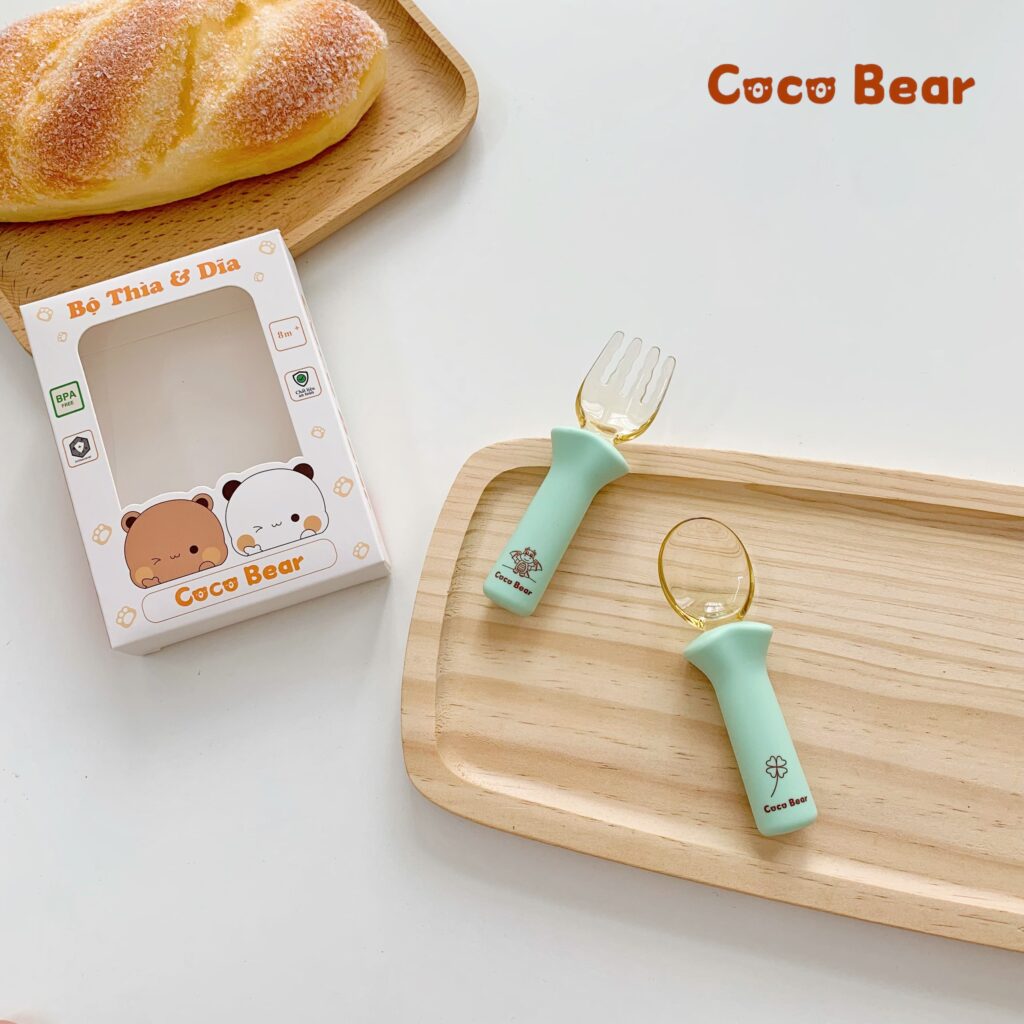 Set thìa nĩa Coco Bear cho bé tập ăn dặm