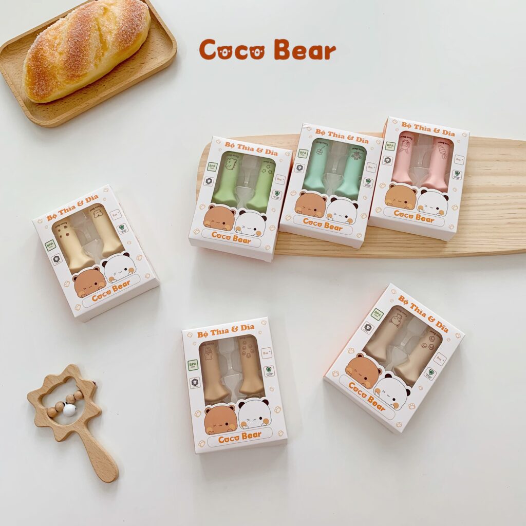 Set thìa nĩa Coco Bear cho bé tập ăn dặm