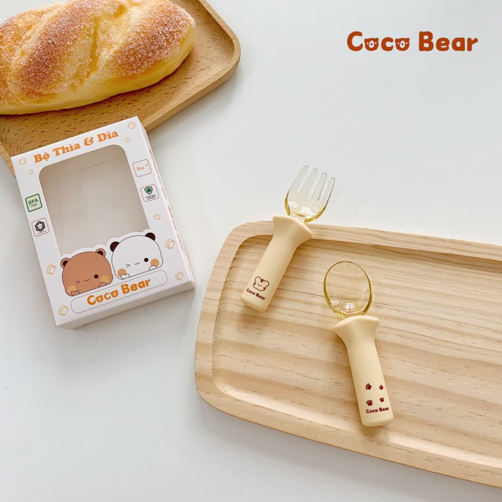 Set thìa nĩa Coco Bear cho bé tập ăn dặm