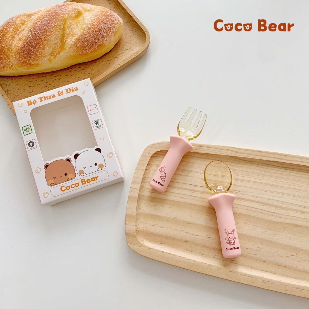 Set thìa nĩa Coco Bear cho bé tập ăn dặm