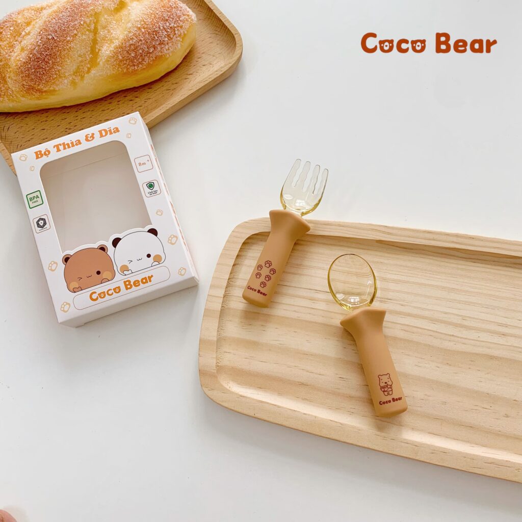 Set thìa nĩa Coco Bear cho bé tập ăn dặm