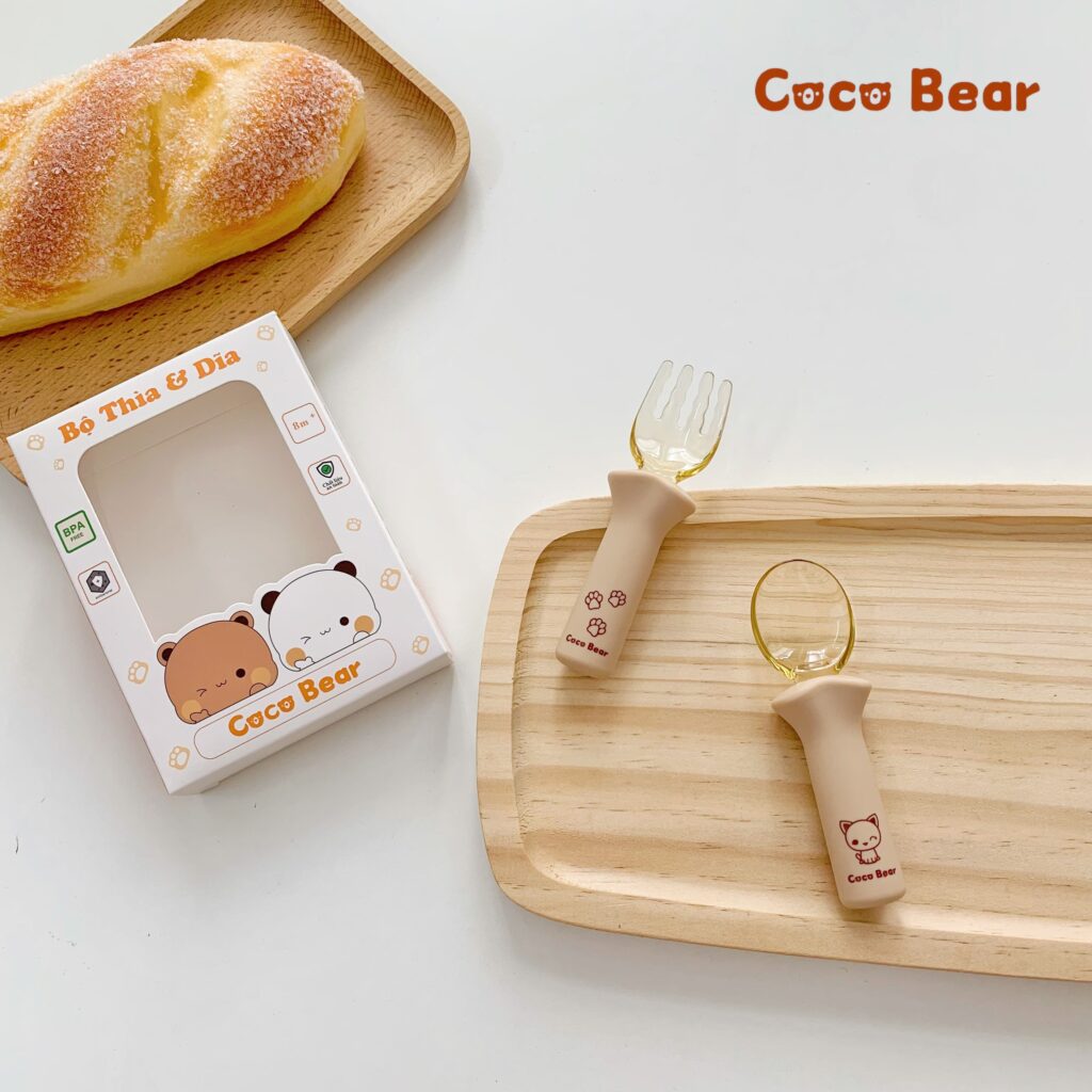 Set thìa nĩa Coco Bear cho bé tập ăn dặm
