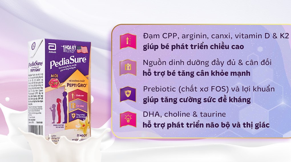 Thùng sữa pha sẵn Abbott PediaSure hương vani (1 - 10 tuổi) - Thùng 48 hộp