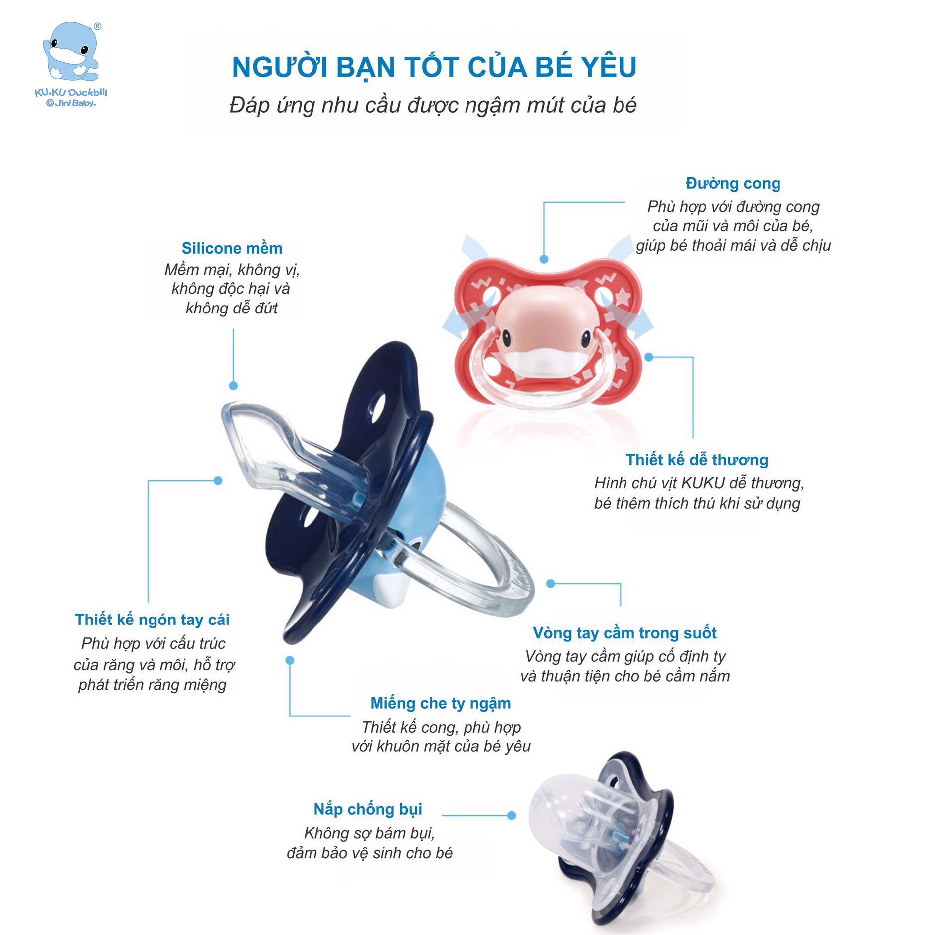 Ty giả KUKU cho bé từ 0-6 tháng, bằng nhựa không chứa BPA