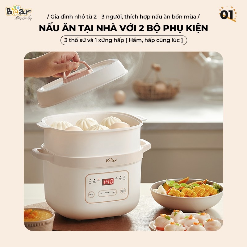 Nồi nấu chậm Bear 1.6L- Bản Tiếng việt- Bảo hành 18 tháng (SB-NNC16)