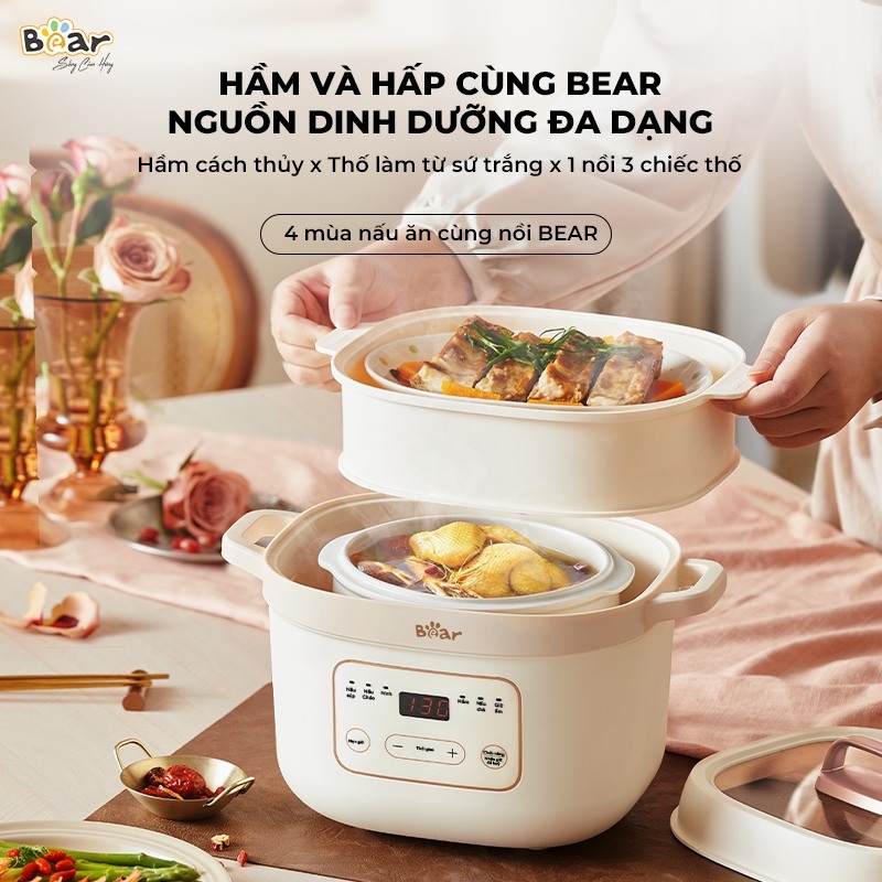 Nồi nấu chậm Bear 1.6L- Bản Tiếng việt- Bảo hành 18 tháng (SB-NNC16)
