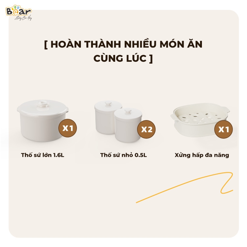 Nồi nấu chậm Bear 1.6L- Bản Tiếng việt- Bảo hành 18 tháng (SB-NNC16)