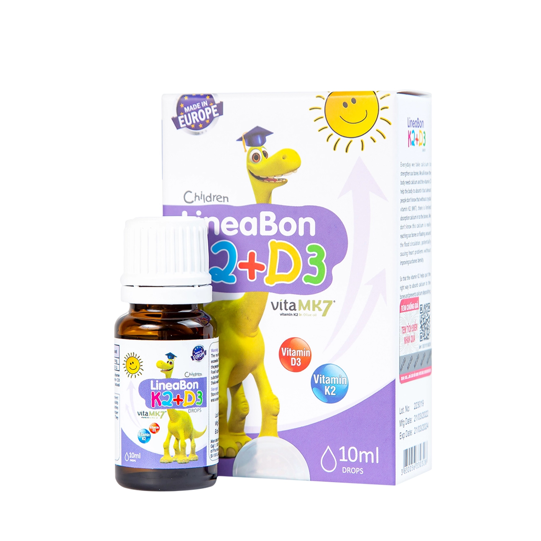 LineaBon K2+D3 (10ml) - Hỗ trợ bổ sung Vitamin D3 và Vitamin K2