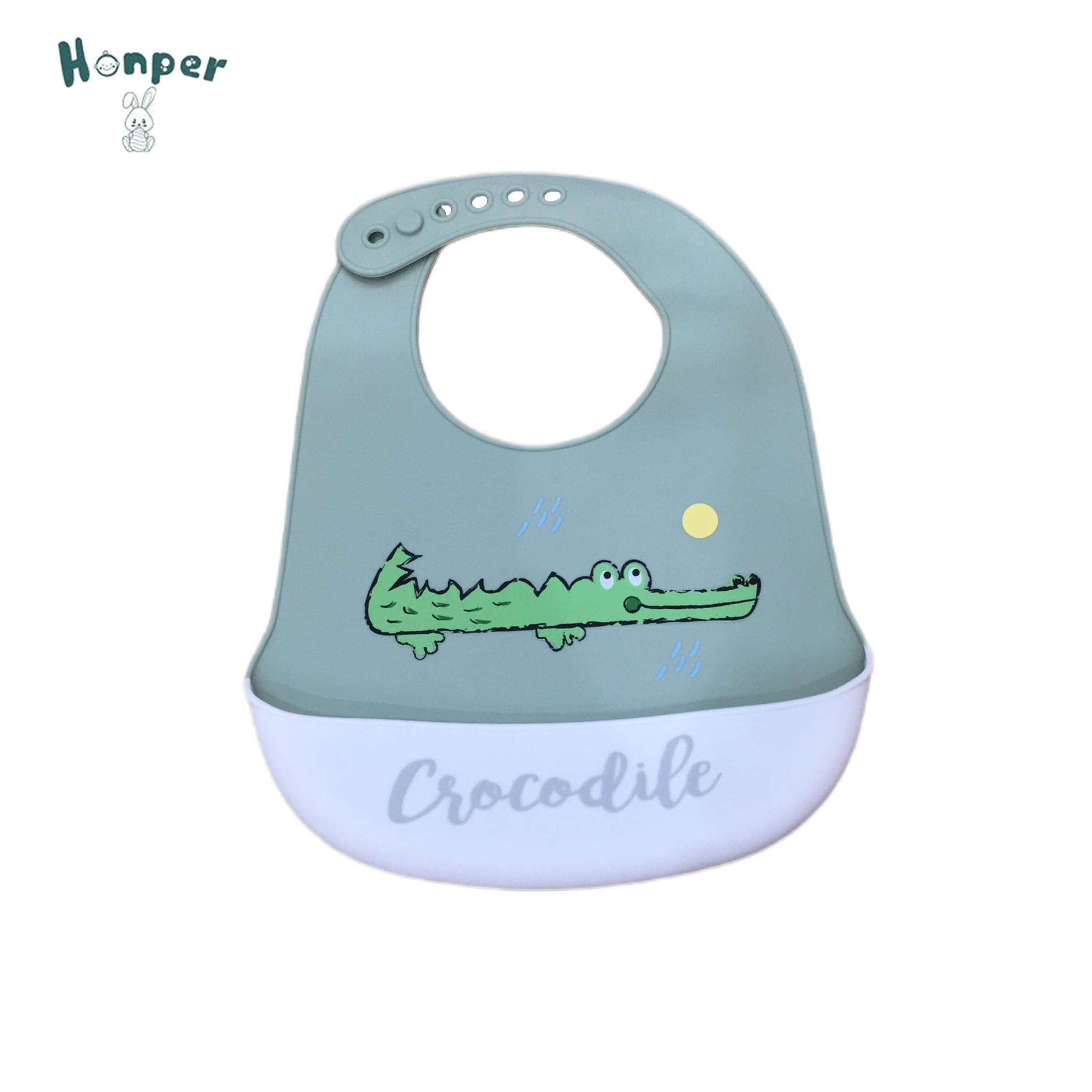 Yếm ăn dặm silicone có máng hứng HK2136 - Họa tiết Cá Sấu