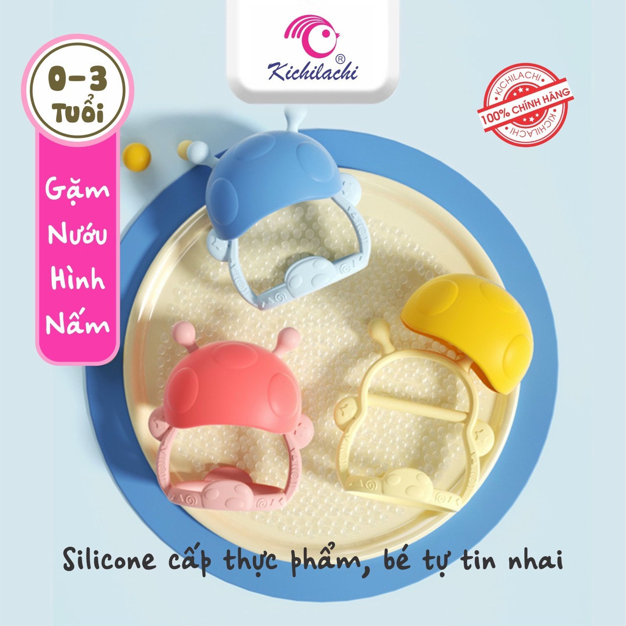 Ngậm nứu silicone hình nấm Kichilachi cho bé