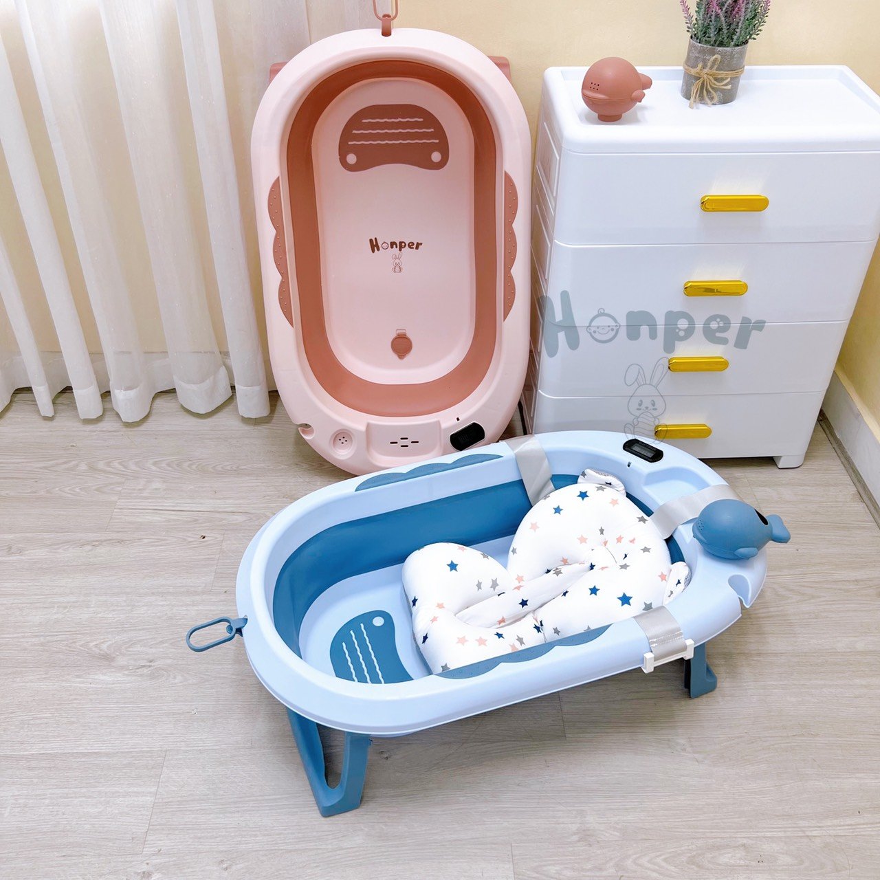 Chậu tắm gấp gọn Honper HP109  kèm phao - Có nhiệt kế