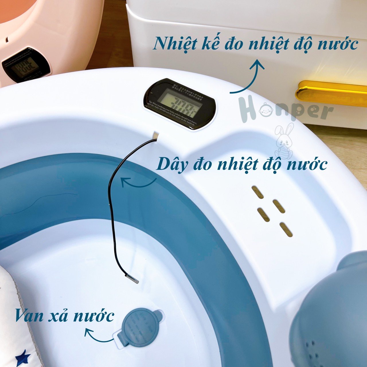 Chậu tắm gấp gọn Honper HP109  kèm phao - Có nhiệt kế
