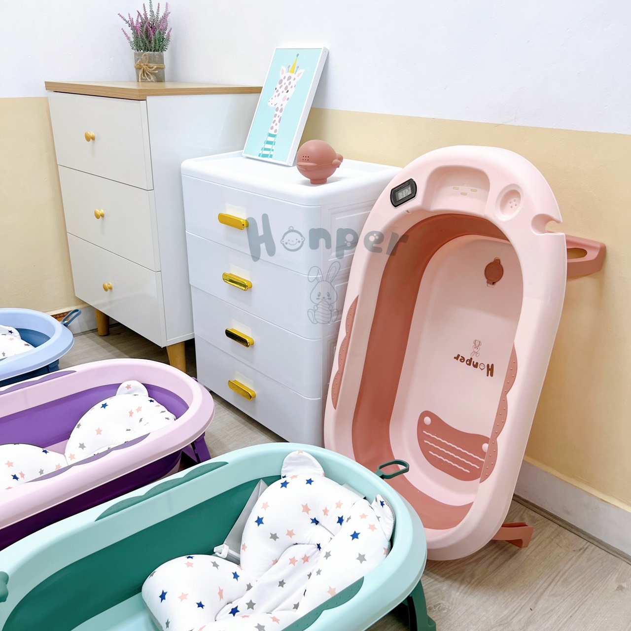 Chậu tắm gấp gọn Honper HP109  kèm phao - Có nhiệt kế