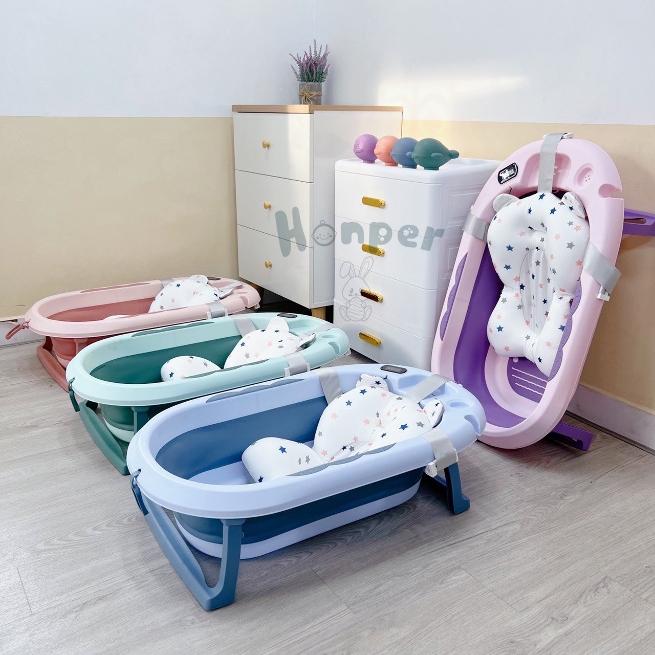 Chậu tắm gấp gọn Honper HP109  kèm phao - Có nhiệt kế