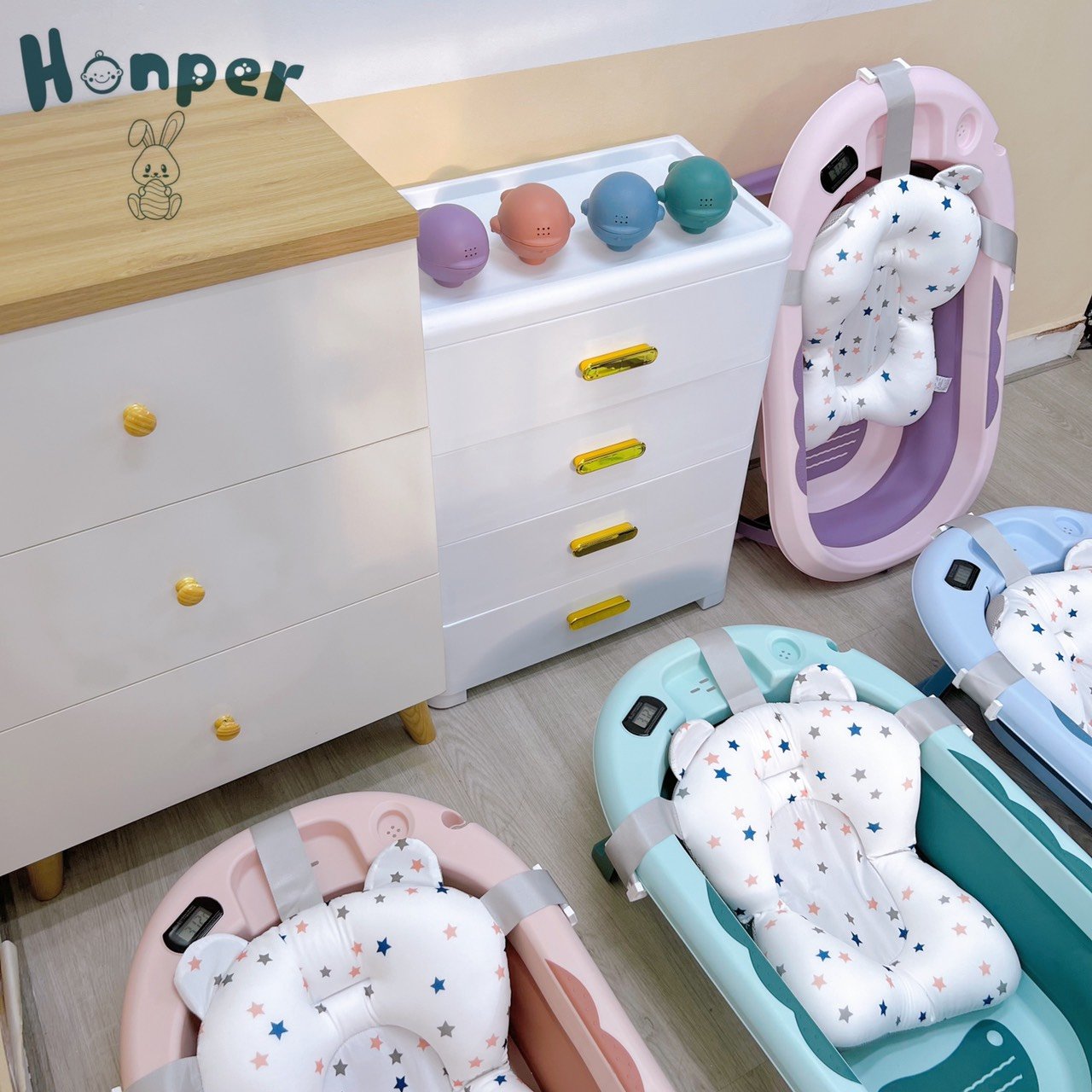 Chậu tắm gấp gọn Honper HP109  kèm phao - Có nhiệt kế