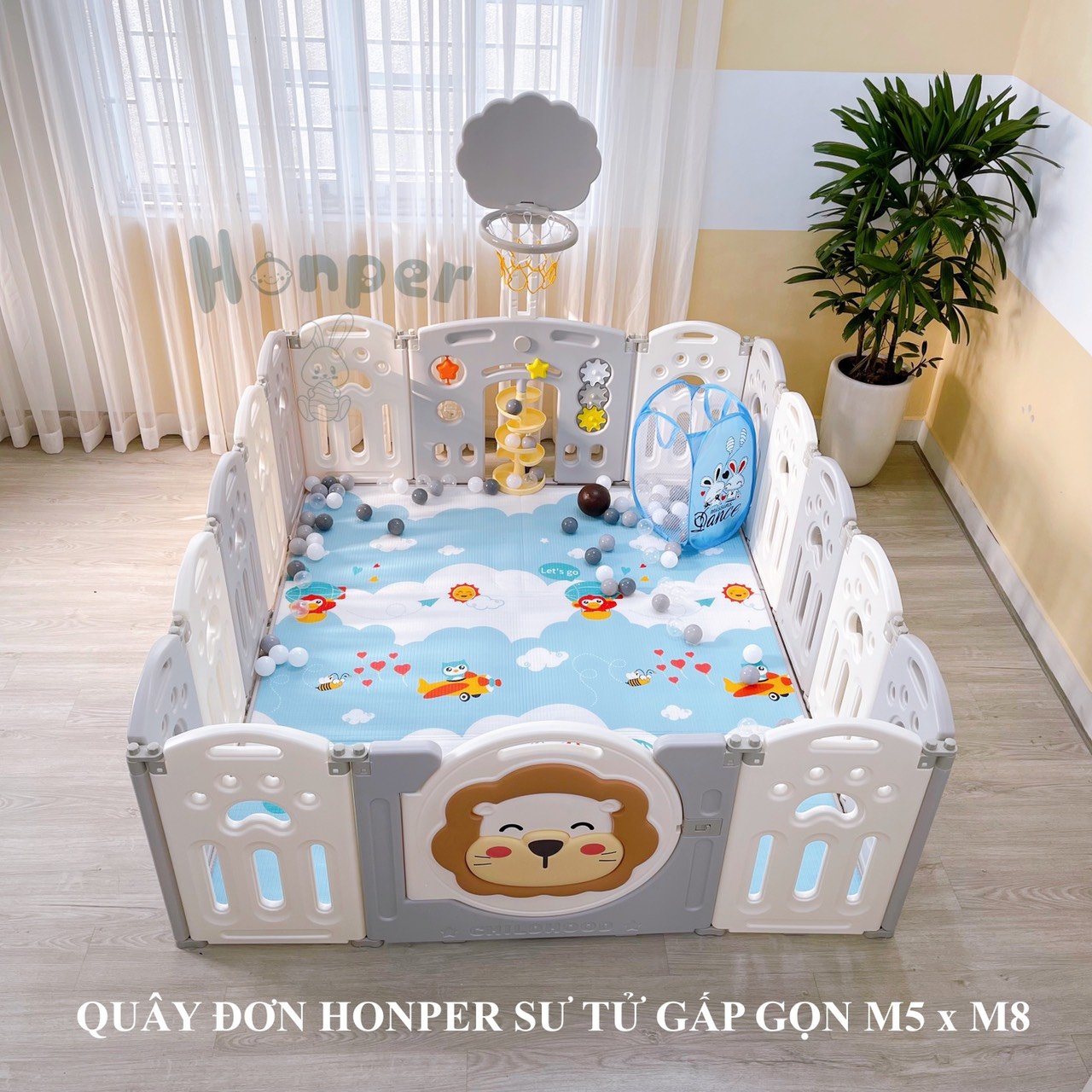 Quây đơn gấp gọn sư tử Honper 1m5x1m8