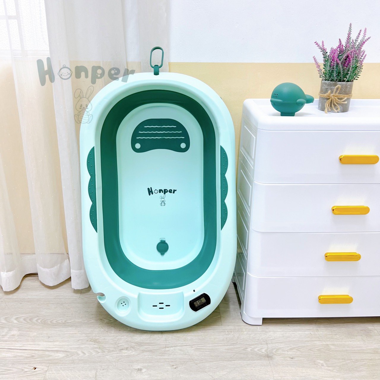 Chậu tắm gấp gọn Honper HP109  kèm phao - Có nhiệt kế