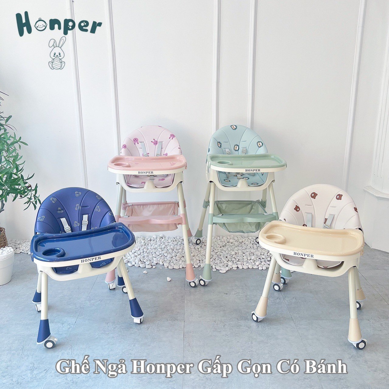 Ghế ngã ăn dặm gấp gọn Honper đệm họa tiết