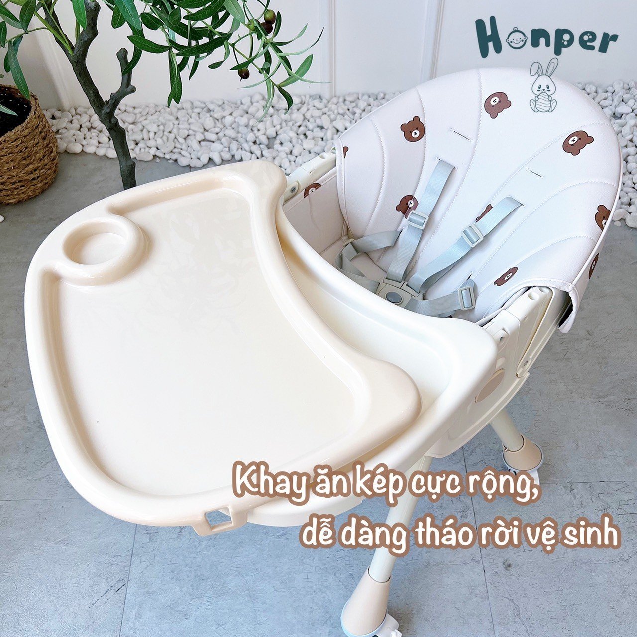 Ghế ngã ăn dặm gấp gọn Honper đệm họa tiết