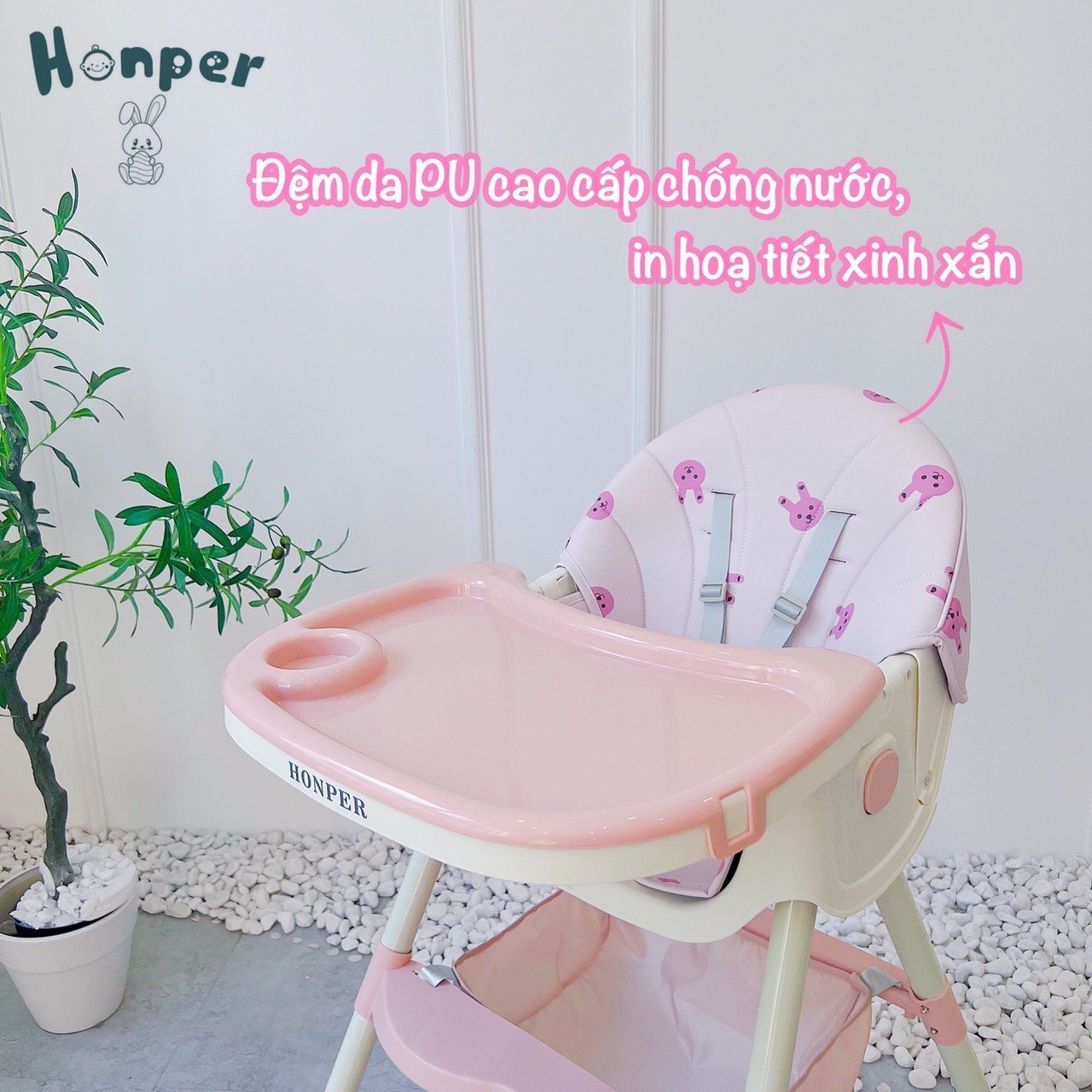 Ghế ngã ăn dặm gấp gọn Honper đệm họa tiết