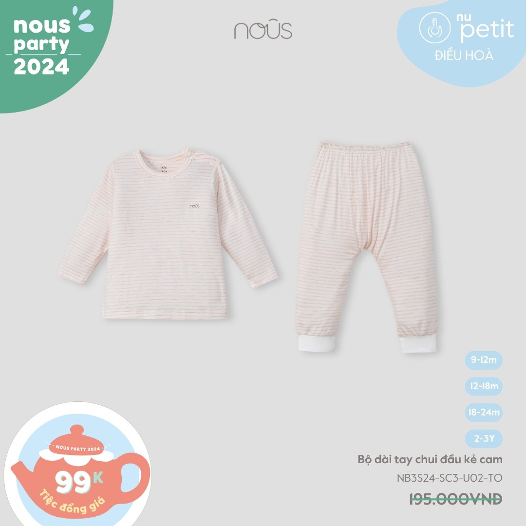 Bộ dài tay chui đầu kẻ cam 2Y - KM