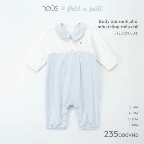 Body dài xanh phối màu trắng thêu chữ 6M - KM