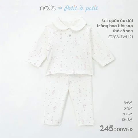 Set quần áo dài trắng họa tiết sao thỏ cổ sen 6M - KM