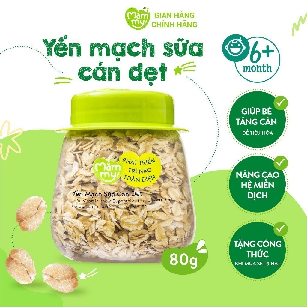 Hộp yến mạch sữa cán dẹt Mămmy 80g - Giàu vitamin nhóm B, photpho, kẽm, hỗ trợ nâng cao hệ miễn dịch cho bé