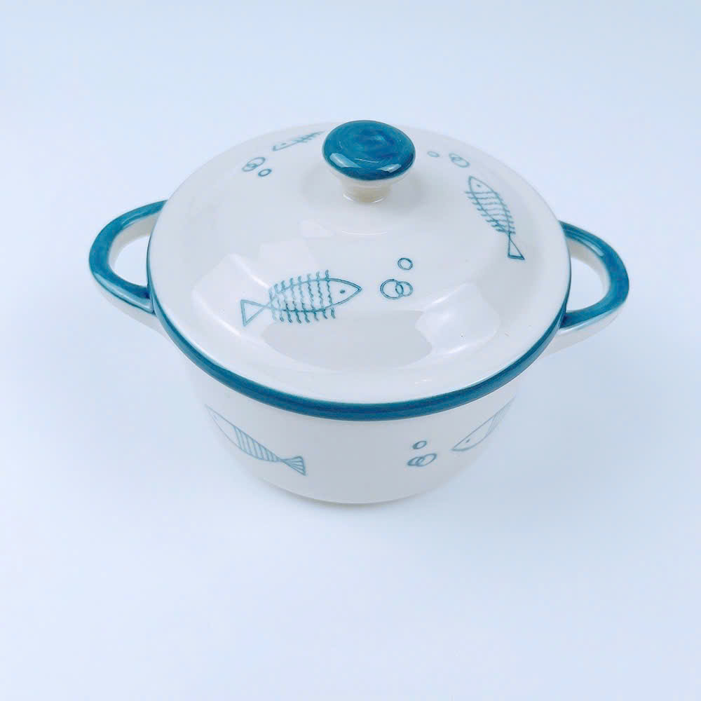 Bát sứ ăn dặm họa tiết có tay cầm, có nắp, chịu nhiệt tốt