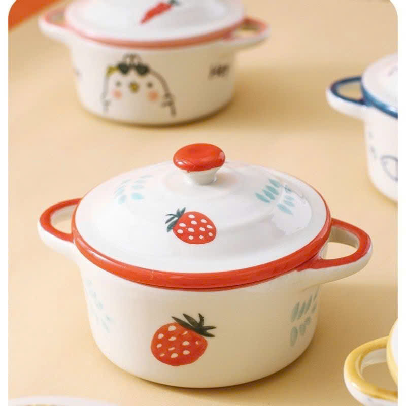 Bát sứ ăn dặm họa tiết có tay cầm, có nắp, chịu nhiệt tốt