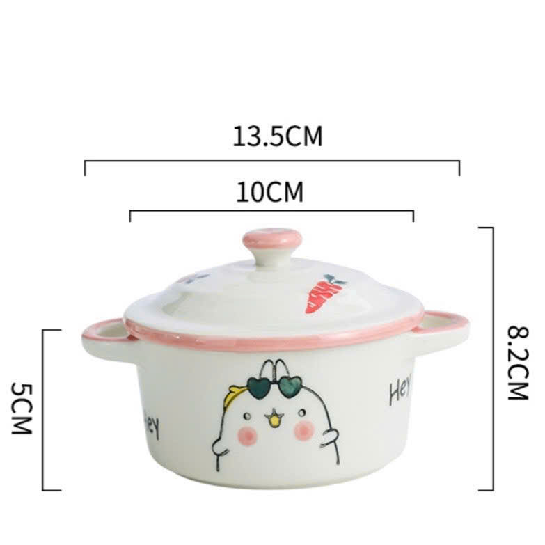 Bát sứ ăn dặm họa tiết có tay cầm, có nắp, chịu nhiệt tốt