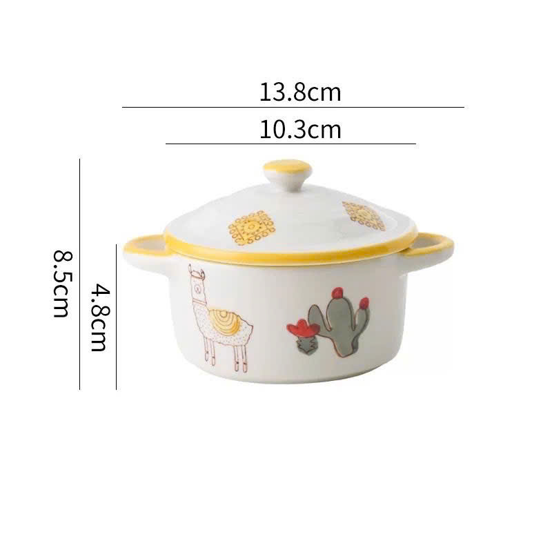 Bát sứ ăn dặm họa tiết có tay cầm, có nắp, chịu nhiệt tốt