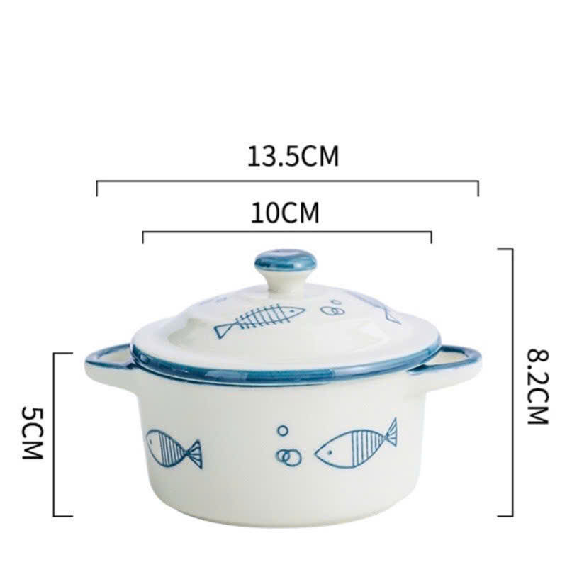 Bát sứ ăn dặm họa tiết có tay cầm, có nắp, chịu nhiệt tốt