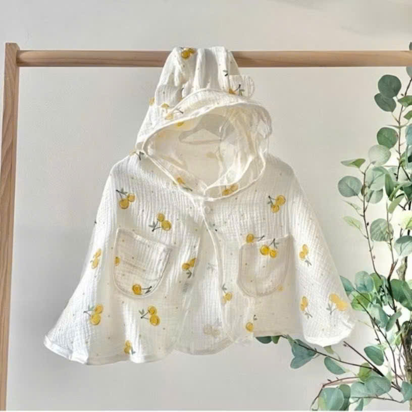 Áo choàng xô cánh dơi musline kèm kính chống bụi cho bé