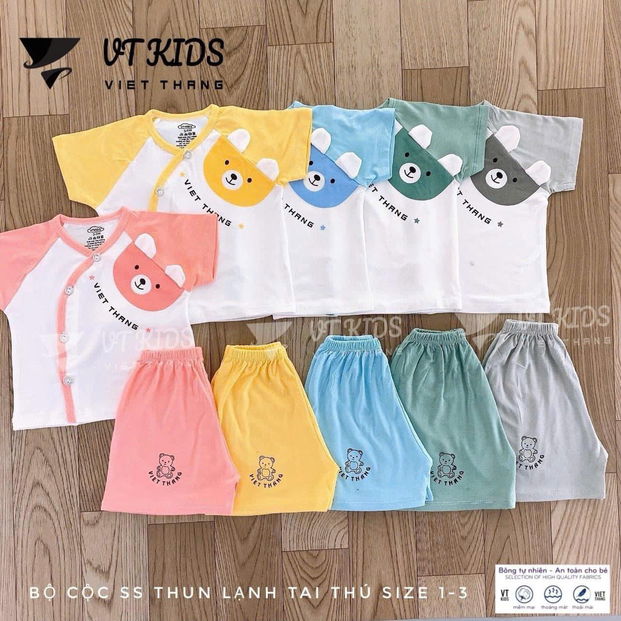 Bộ sơ sinh tay ngắn VT Kid (Mẫu ngẫu nhiên do mỗi đợt ra mẫu khác nhau, sẽ inbox khách chọn mẫu sau)