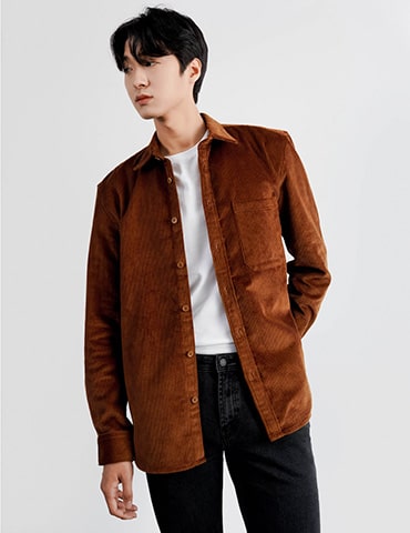 Áo Sơ Mi Corduroy Regular Sọc Trơn