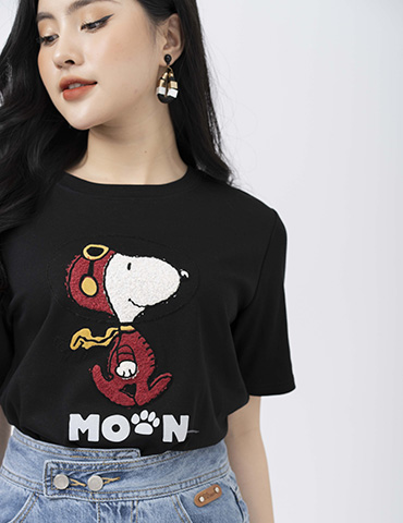 Áo cotton dáng suông free size in chữ Moon cách điệu