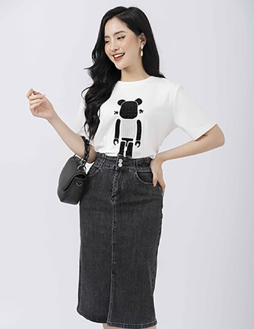 Áo cotton dáng suông họa tiết gấu lego