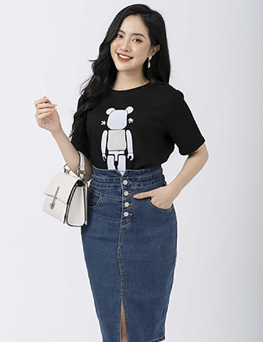 Áo cotton dáng suông họa tiết gấu lego