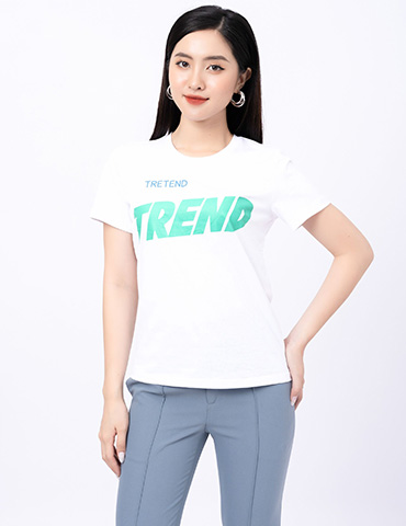 Áo cotton nữ cổ tròn dáng suông in chữ Trend