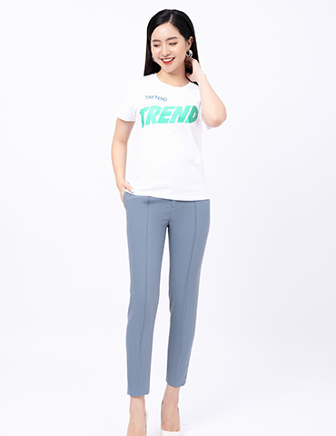 Áo cotton nữ cổ tròn dáng suông in chữ Trend