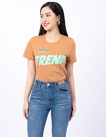 Áo cotton nữ cổ tròn dáng suông in chữ Trend