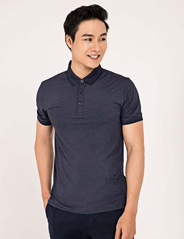 Áo phông nam cộc tay, cổ 2 ve, 3 cúc trước ngực