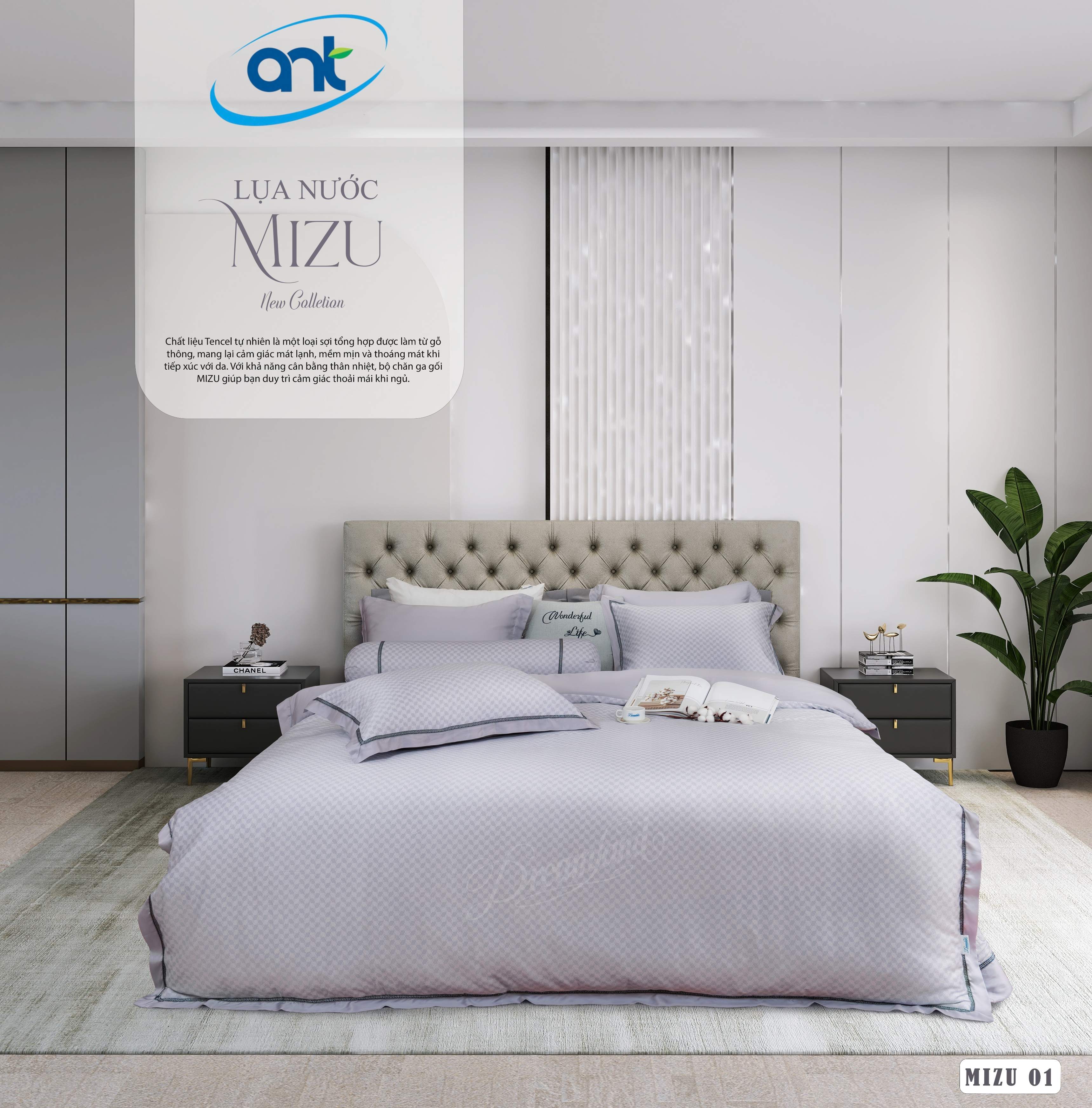 Bộ Chăn Ga Gối Tencel Lụa Nước MIZU01