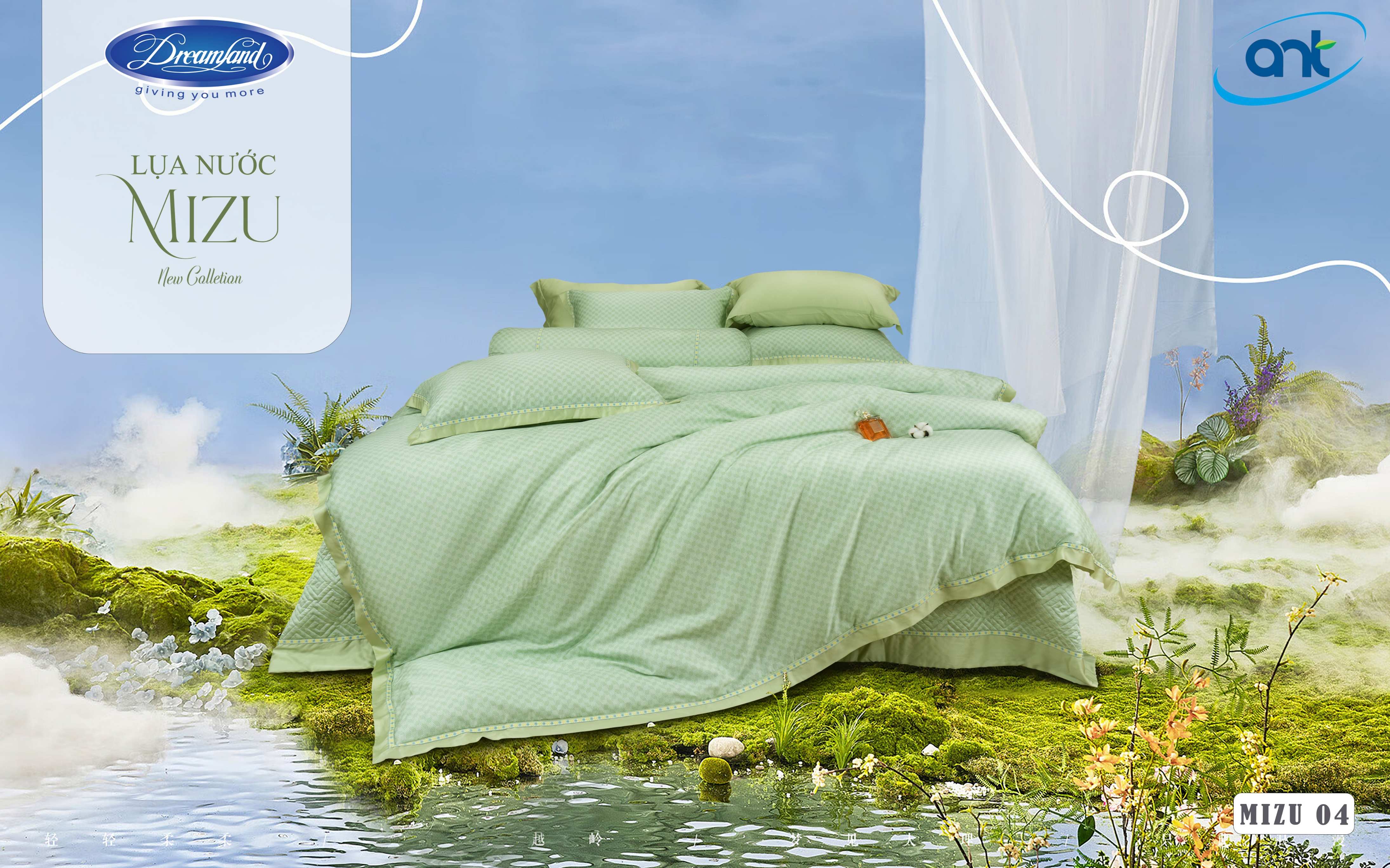 Bộ Chăn Ga Gối Tencel Lụa Nước MIZU04