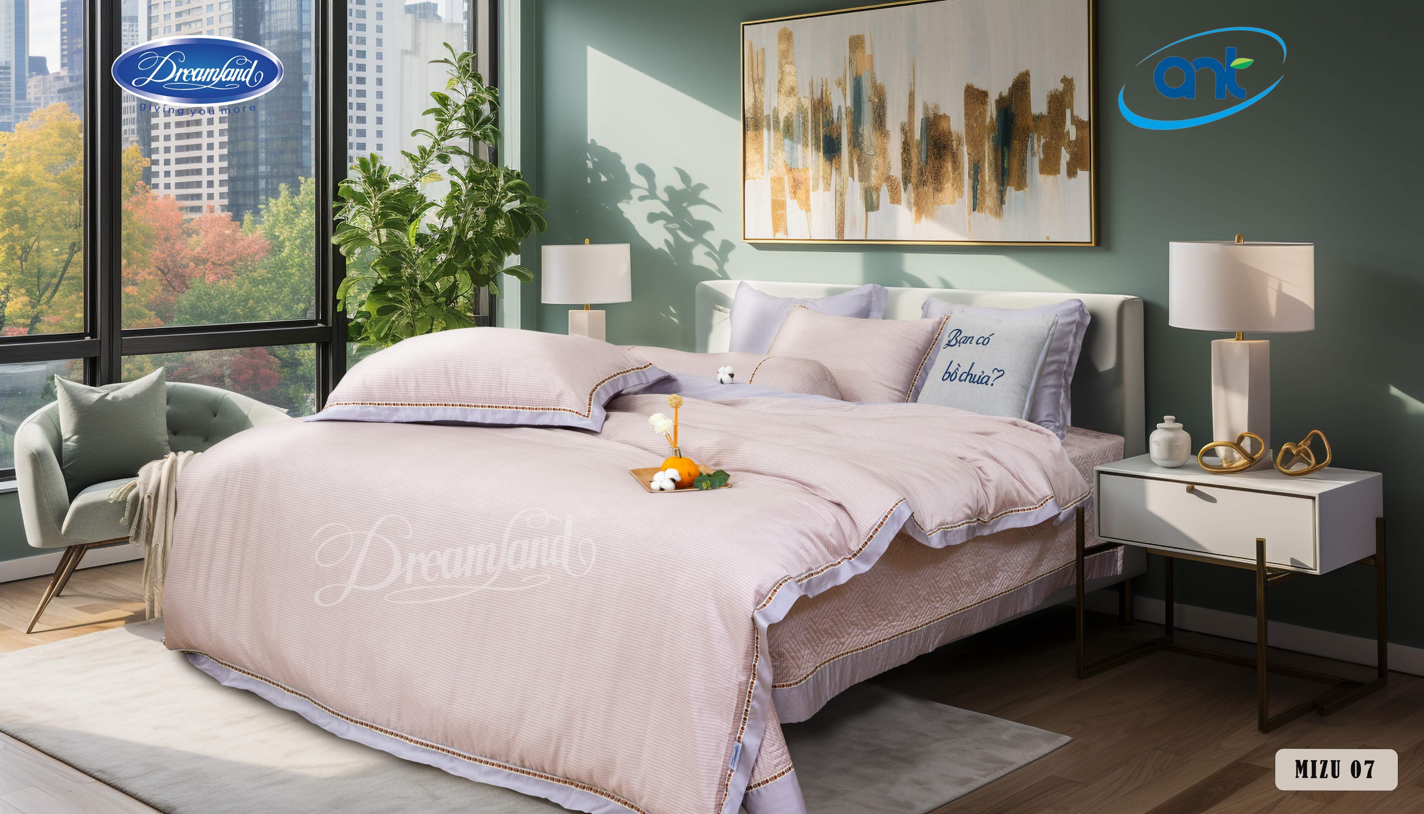 Bộ Chăn Ga Gối Tencel Lụa Nước MIZU07