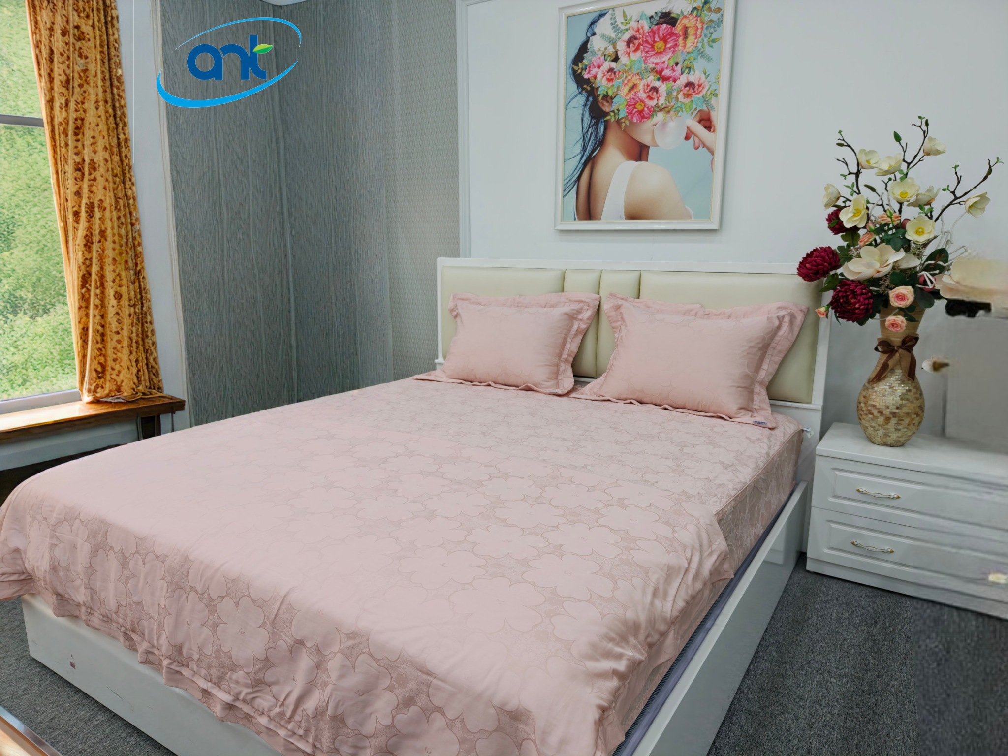 Bộ Chăn Ga Gối Ogarnic Tơ Tằm JQ02