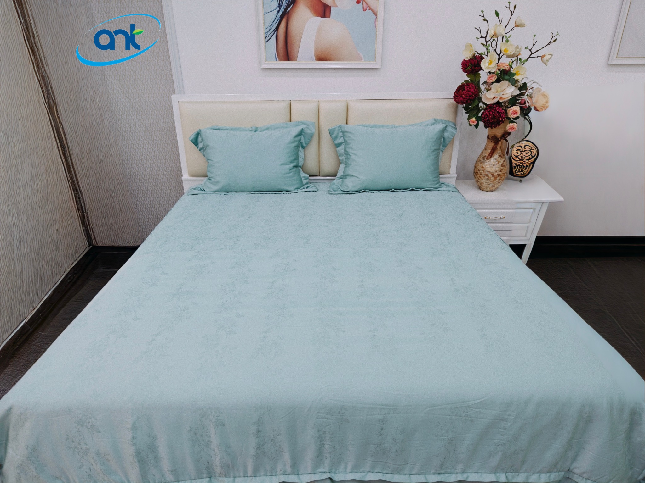 Bộ Chăn Ga Gối Ogarnic Tơ Tằm JQ09